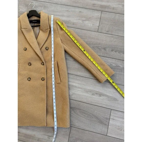 Zara Basic Women's Camel Wool Blend Double-Breasted Coat, size small - Picture 3 of 11